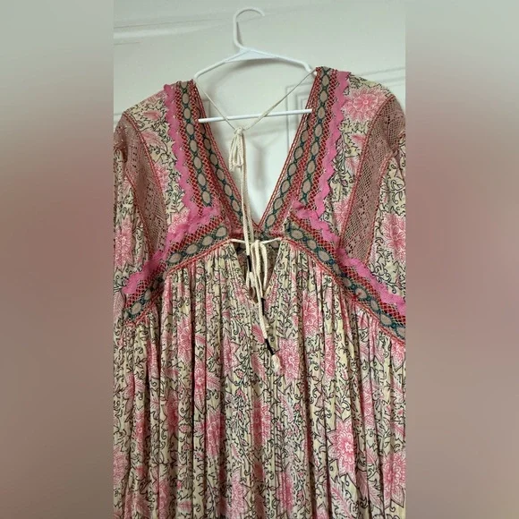 Free People Moon Child Maxi Top Pink and Cream - Picture 3 of 6